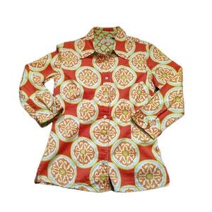 Tizzie by Dizzy Lizzie 70s Mod Psychedelic Button Shirt Orange Geo Print S
